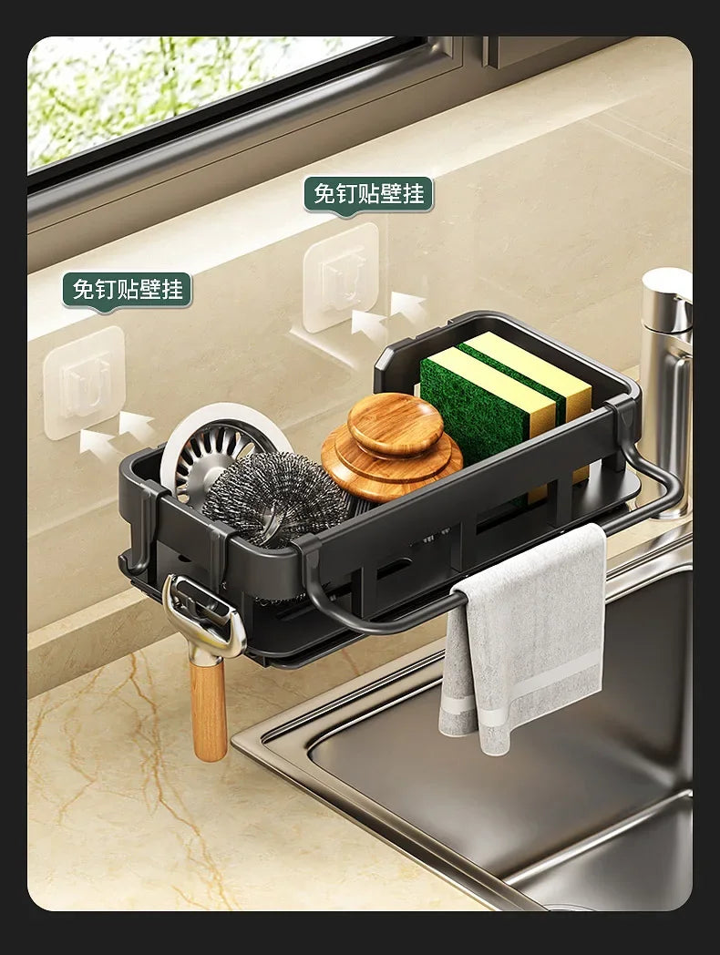 Novo estilo com bandeja espaço rack de armazenamento da cozinha pia dreno rack esponja organizador pendurado sabão escorredor prateleira prateleiras