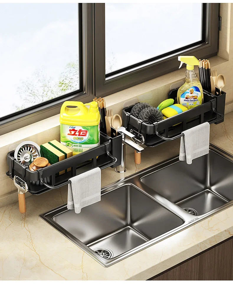 Novo estilo com bandeja espaço rack de armazenamento da cozinha pia dreno rack esponja organizador pendurado sabão escorredor prateleira prateleiras