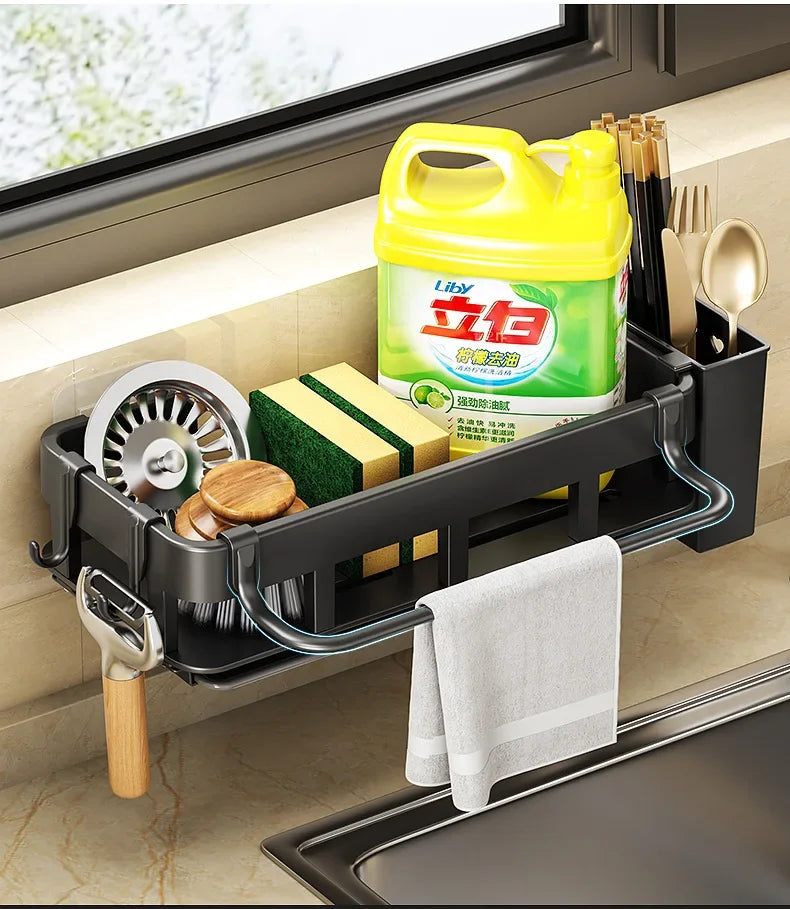 Novo estilo com bandeja espaço rack de armazenamento da cozinha pia dreno rack esponja organizador pendurado sabão escorredor prateleira prateleiras