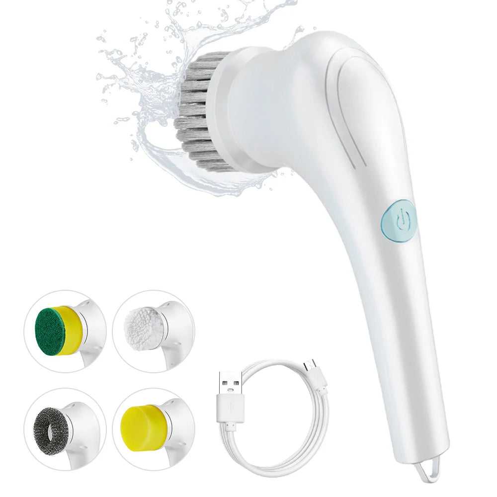 Escova de limpeza elétrica com 5 cabeças, escova sem fio para cozinha, banheiro, parede, janela, telha, piso, banheira, carro