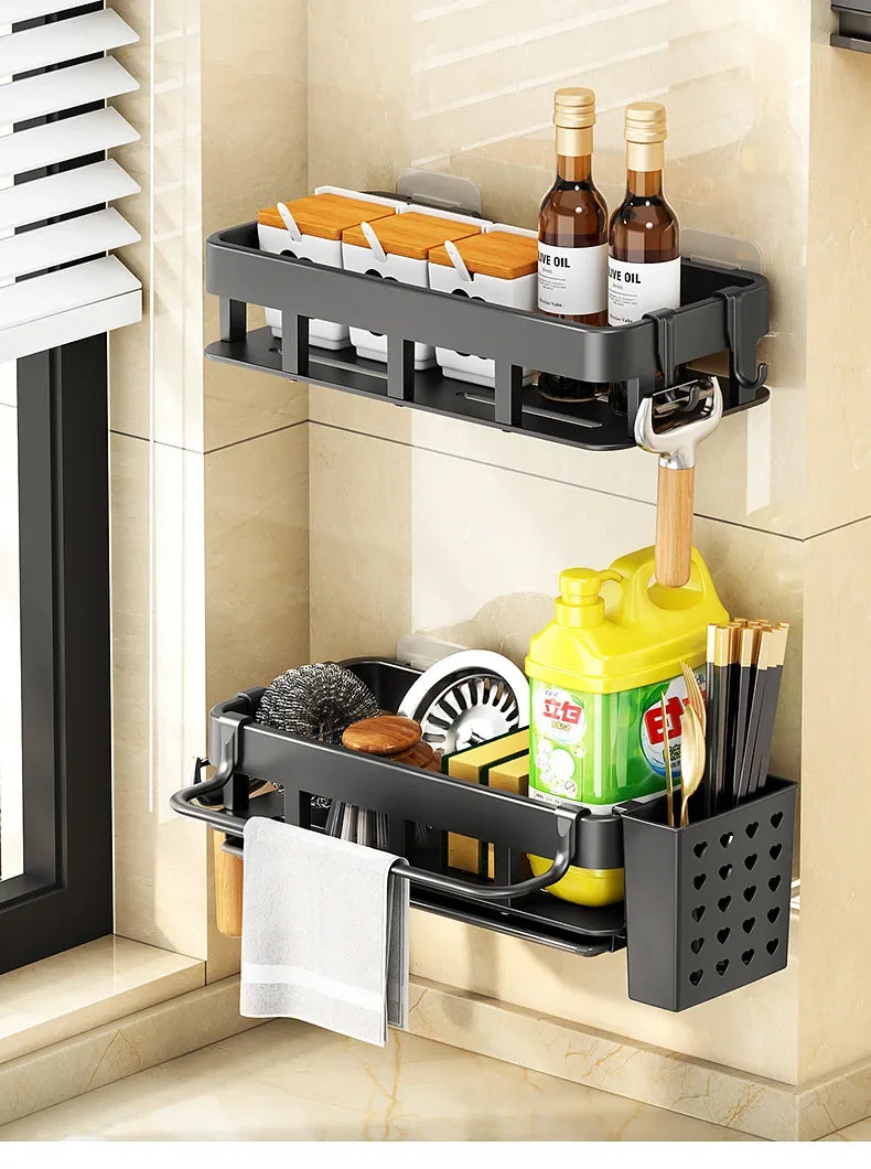 Novo estilo com bandeja espaço rack de armazenamento da cozinha pia dreno rack esponja organizador pendurado sabão escorredor prateleira prateleiras