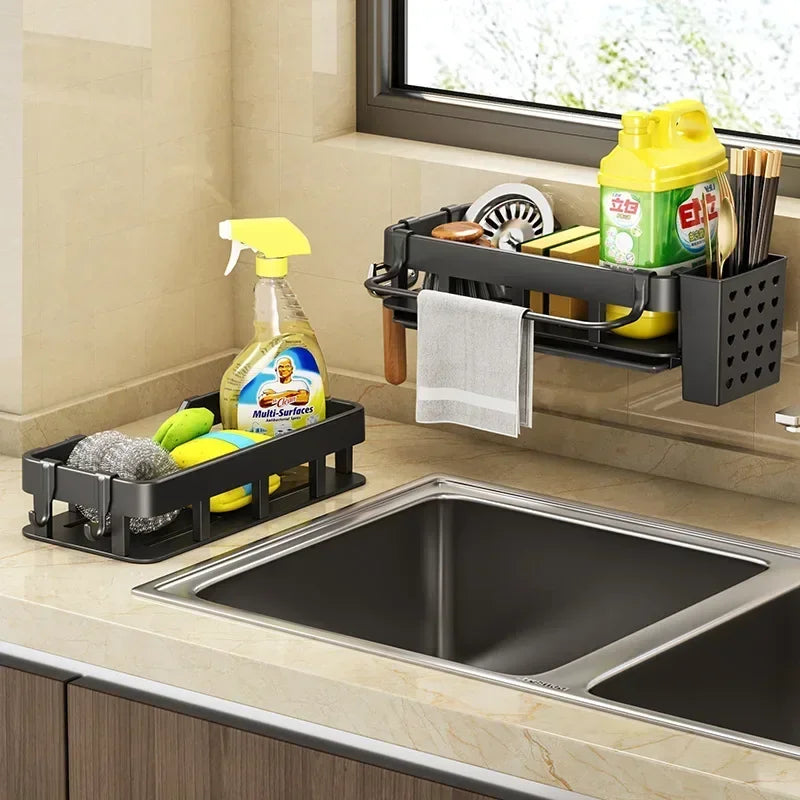 Novo estilo com bandeja espaço rack de armazenamento da cozinha pia dreno rack esponja organizador pendurado sabão escorredor prateleira prateleiras
