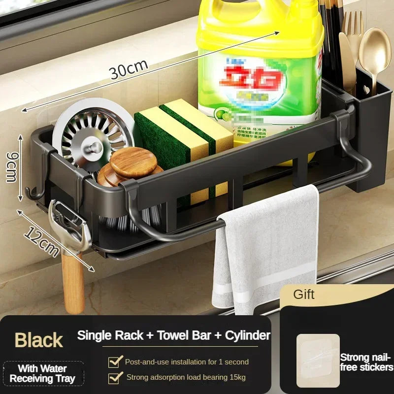 Novo estilo com bandeja espaço rack de armazenamento da cozinha pia dreno rack esponja organizador pendurado sabão escorredor prateleira prateleiras