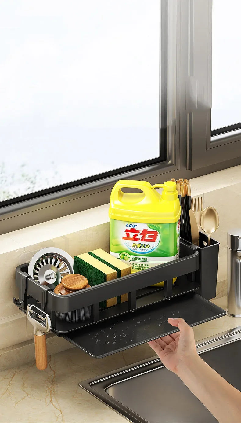 Novo estilo com bandeja espaço rack de armazenamento da cozinha pia dreno rack esponja organizador pendurado sabão escorredor prateleira prateleiras