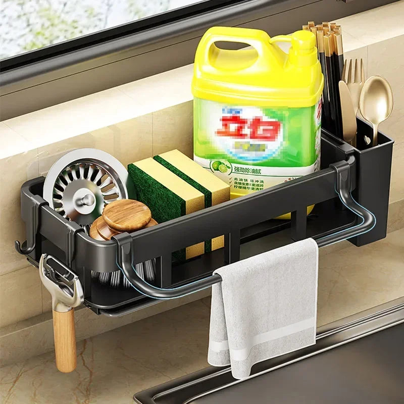 Novo estilo com bandeja espaço rack de armazenamento da cozinha pia dreno rack esponja organizador pendurado sabão escorredor prateleira prateleiras