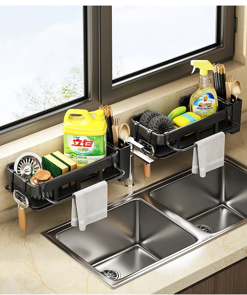 Novo estilo com bandeja espaço rack de armazenamento da cozinha pia dreno rack esponja organizador pendurado sabão escorredor prateleira prateleiras