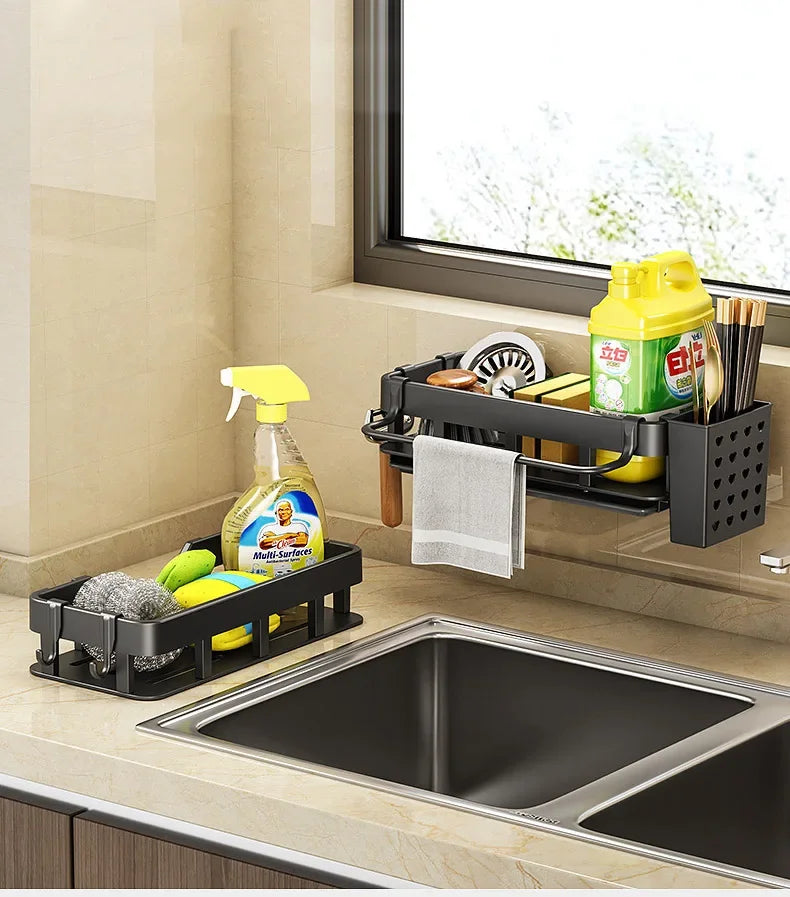 Novo estilo com bandeja espaço rack de armazenamento da cozinha pia dreno rack esponja organizador pendurado sabão escorredor prateleira prateleiras