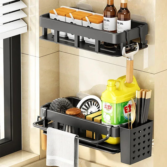 Novo estilo com bandeja espaço rack de armazenamento da cozinha pia dreno rack esponja organizador pendurado sabão escorredor prateleira prateleiras